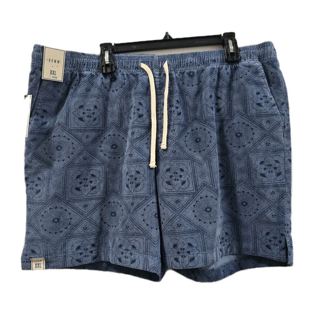 ROWM Men’s Shorts XXL Blue Geometric Print Cotton Blend Casual Vacation